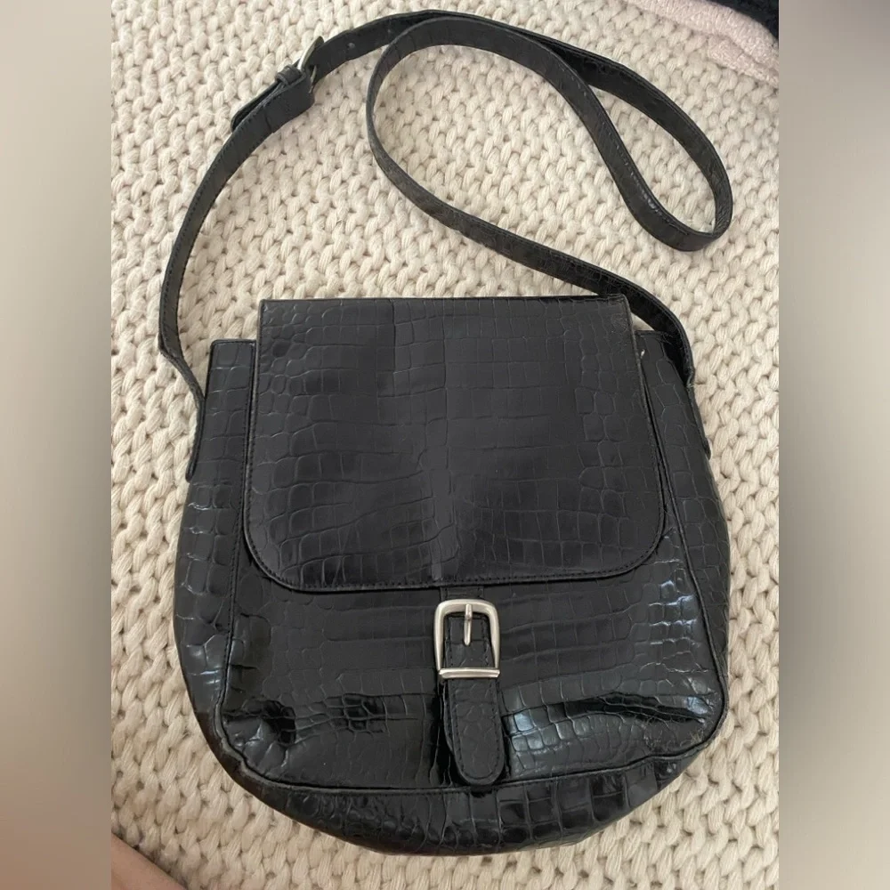Black Snakeskin Leather Crossbody purse